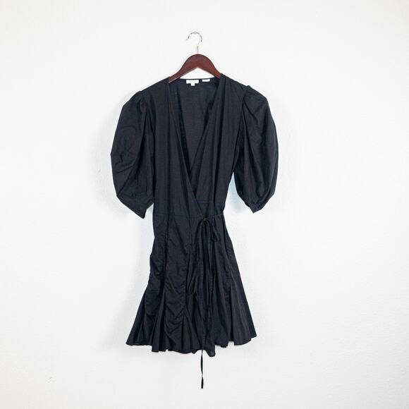 RHODE $375 Claudine Wrap Dress Puff Sleeves mini in Black XS - Picture 5 of 8
